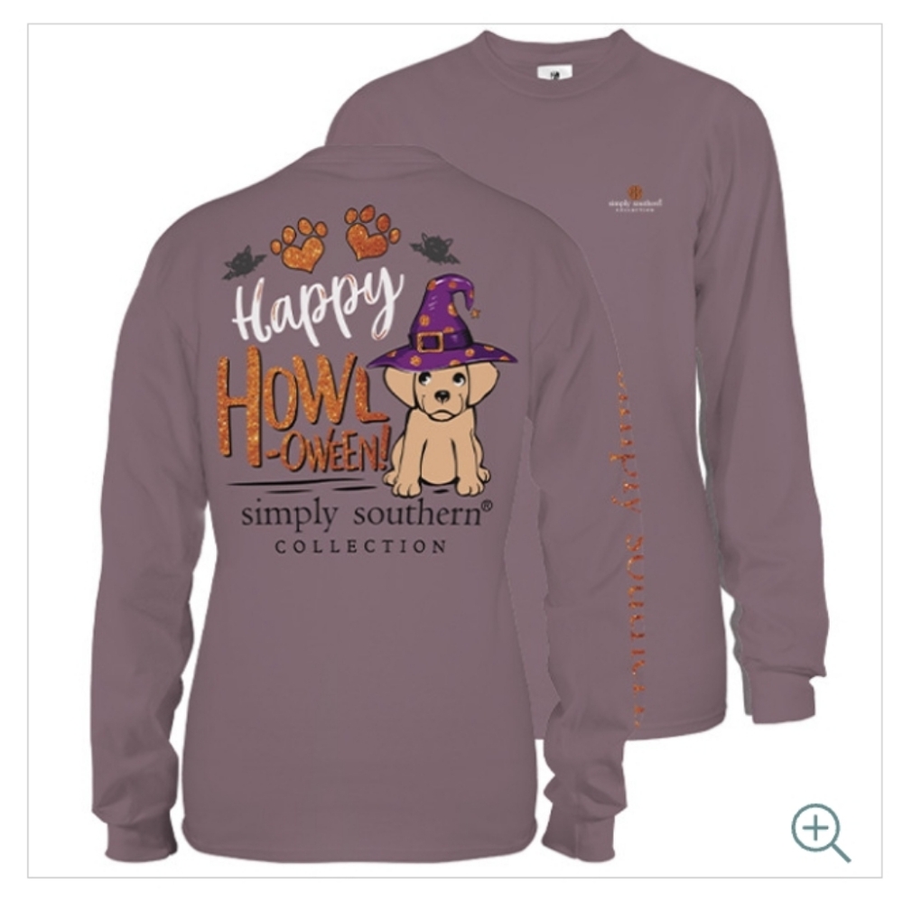 🆕 Simply Southern Happy Howl-oween Long Sleeve Tee, Plum, Large, NWT